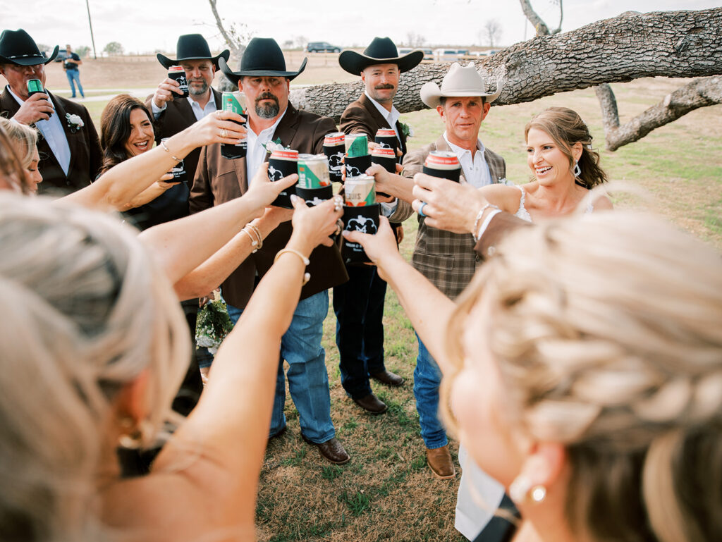 Wedding toast, bride and groom, texas wedding venue, texas outdoor ceremony