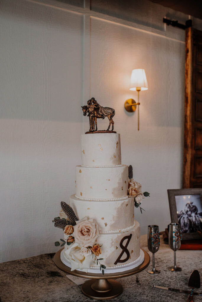 brides cake, 4 tiered cake, cowgirl, cake topper, texas bride, texas wedding venue